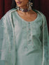 3 Pc Suit - Blue Cotton Silk Embroidered Kurta with Cotton Pant and Chanderi Embroidered Dupatta